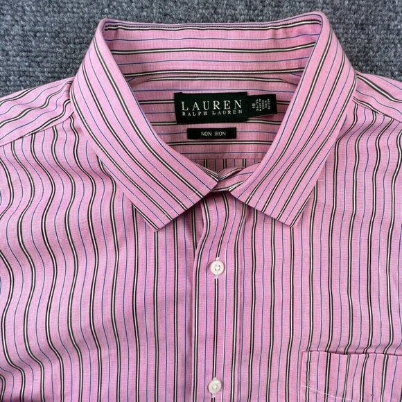 Lauren Ralph Lauren Button Up Shirt Adult 18 34/35 Pink Striped Long Sleeve Men - Picture 6 of 16